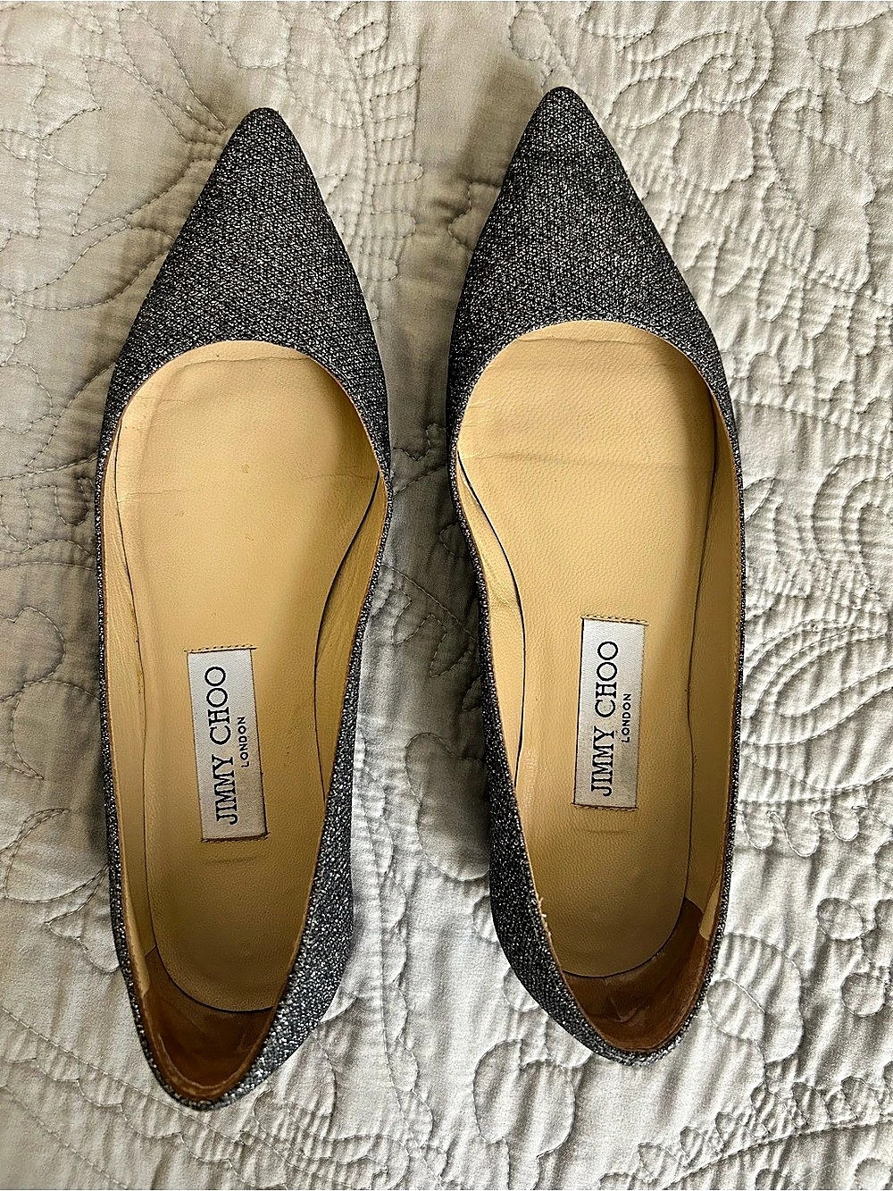 JIMMY CHOO Romy Flat Glitter Pointed-Toe Heels EU 37